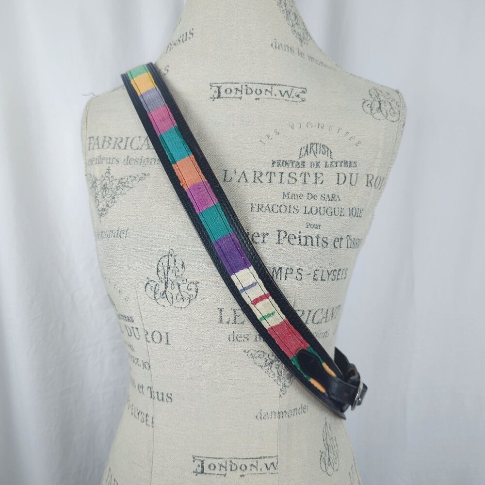 Vintage Western Textile Belt X Large Black Leather - Picture 5 of 9